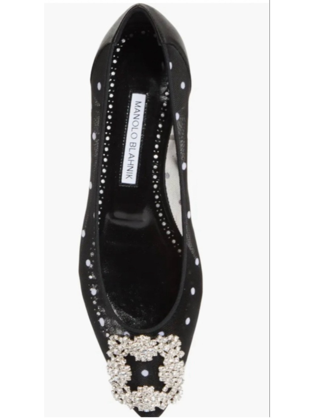 Manolo Blahnik Hangisi Black Polka Dot Mesh Crystal Buckle Flats 40 (9.5-10) - Picture 5 of 9